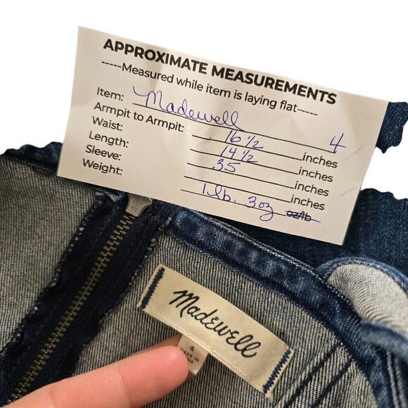 Madewell Mini Dress 4 Blue Denim Square Neck Pockets Medium Wash Sleeveless - Picture 7 of 7